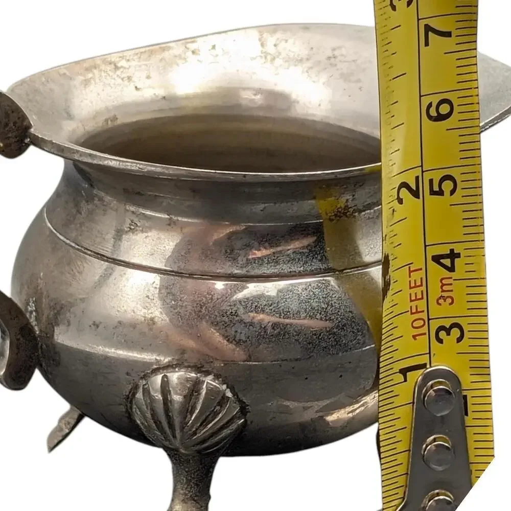Silverplate Footed Creamer Pitcher 3‎ Leg Shell Feet Mini Made in India Decor